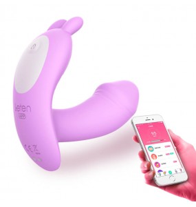 HK LETEN Baby Rabbit Series Wearable Butterfly Heating Dual Vibrator Smart APP Model (Chargeable - Purple)